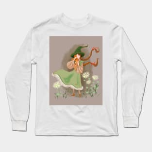 Cottage core witch with fox cubs Long Sleeve T-Shirt